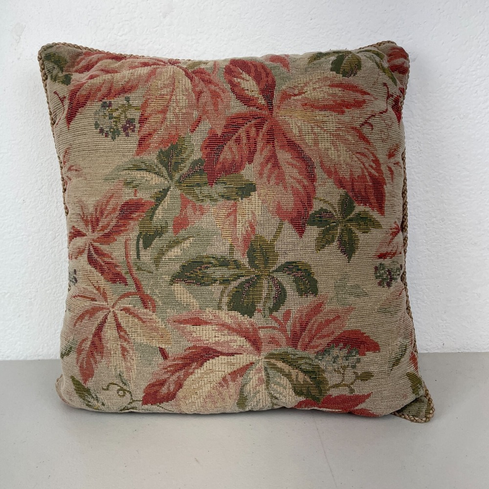 Floral Throw Pillow Tropical Boho Jacquard Tapestry Botanical Accent 13x13 Decor